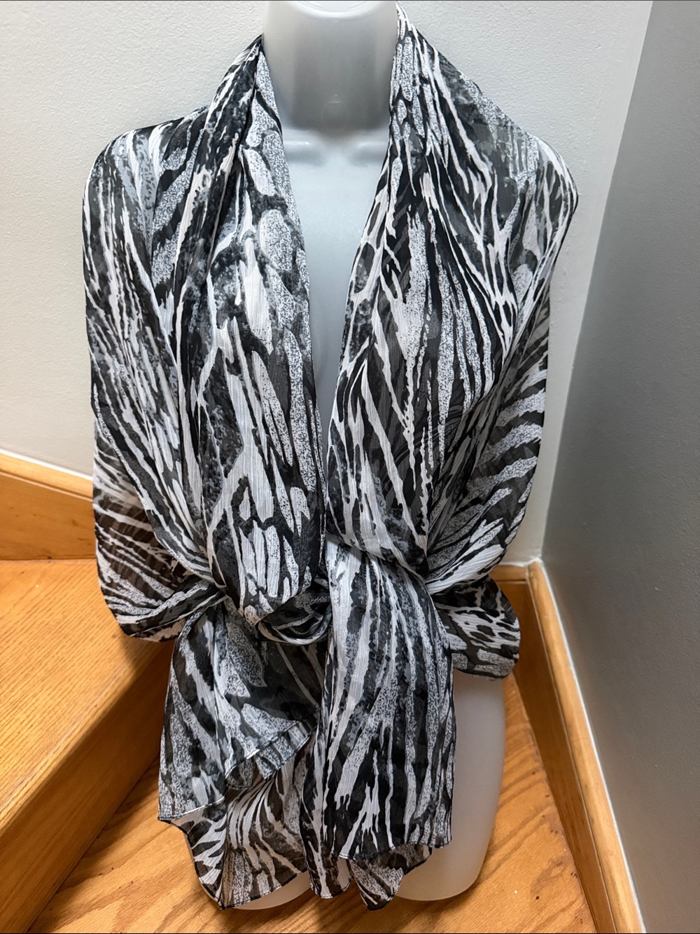 VTG Soaked Abstract Zebra Print Shawl, Sarong, Resortwear  - 100% Polyester